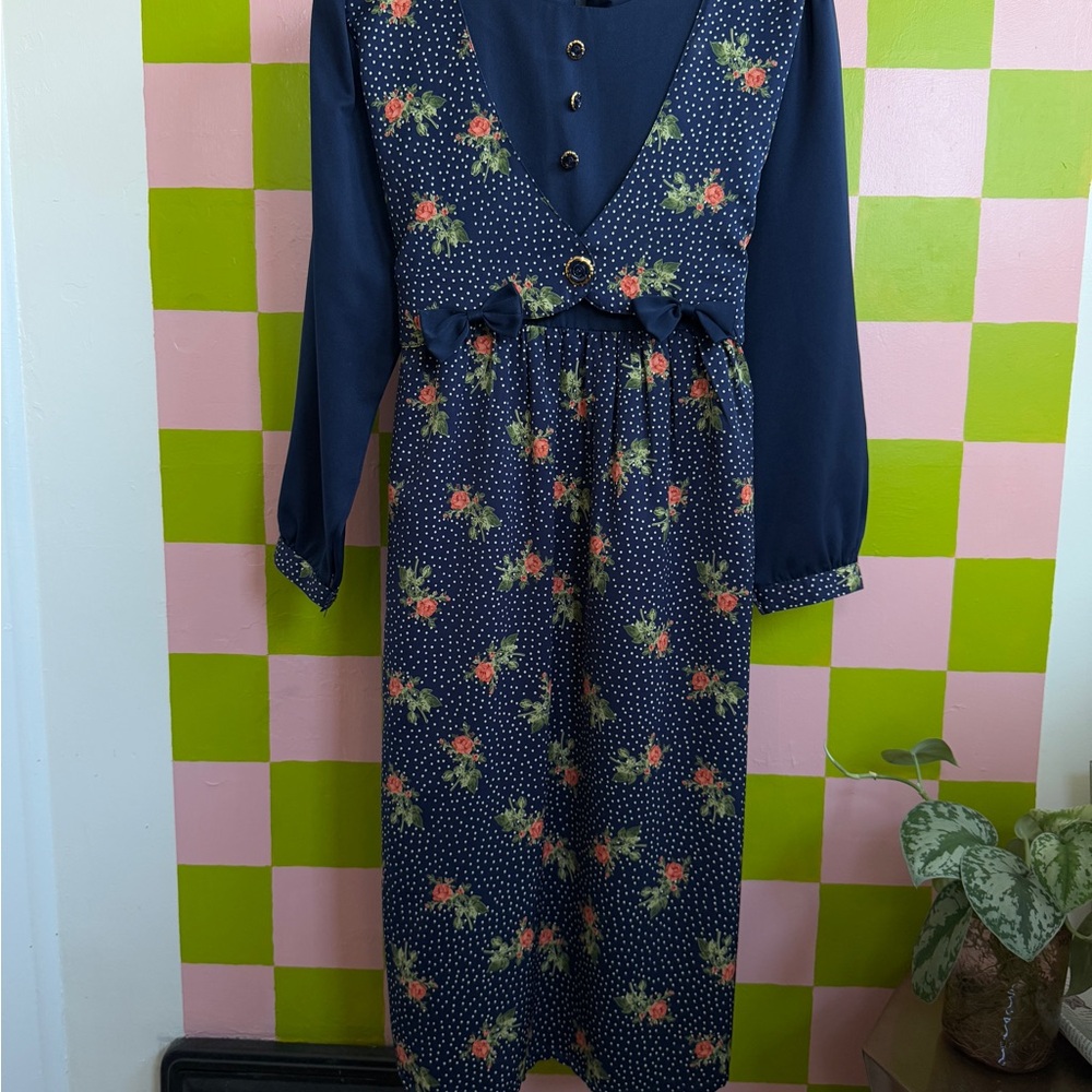Floral Navy Long Sleeve Dress